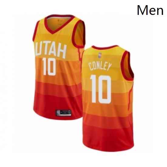Mens Utah Jazz 10 Mike Conley Authentic Orange Basketball Jersey City Edition